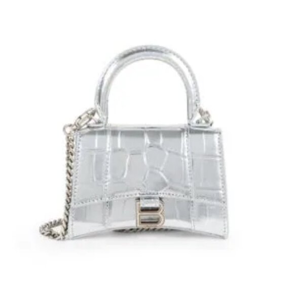 Balenciaga Mini Hourglass Croc-Embossed Leather Top Handle Bag / Crossbody NWT - Picture 2 of 12